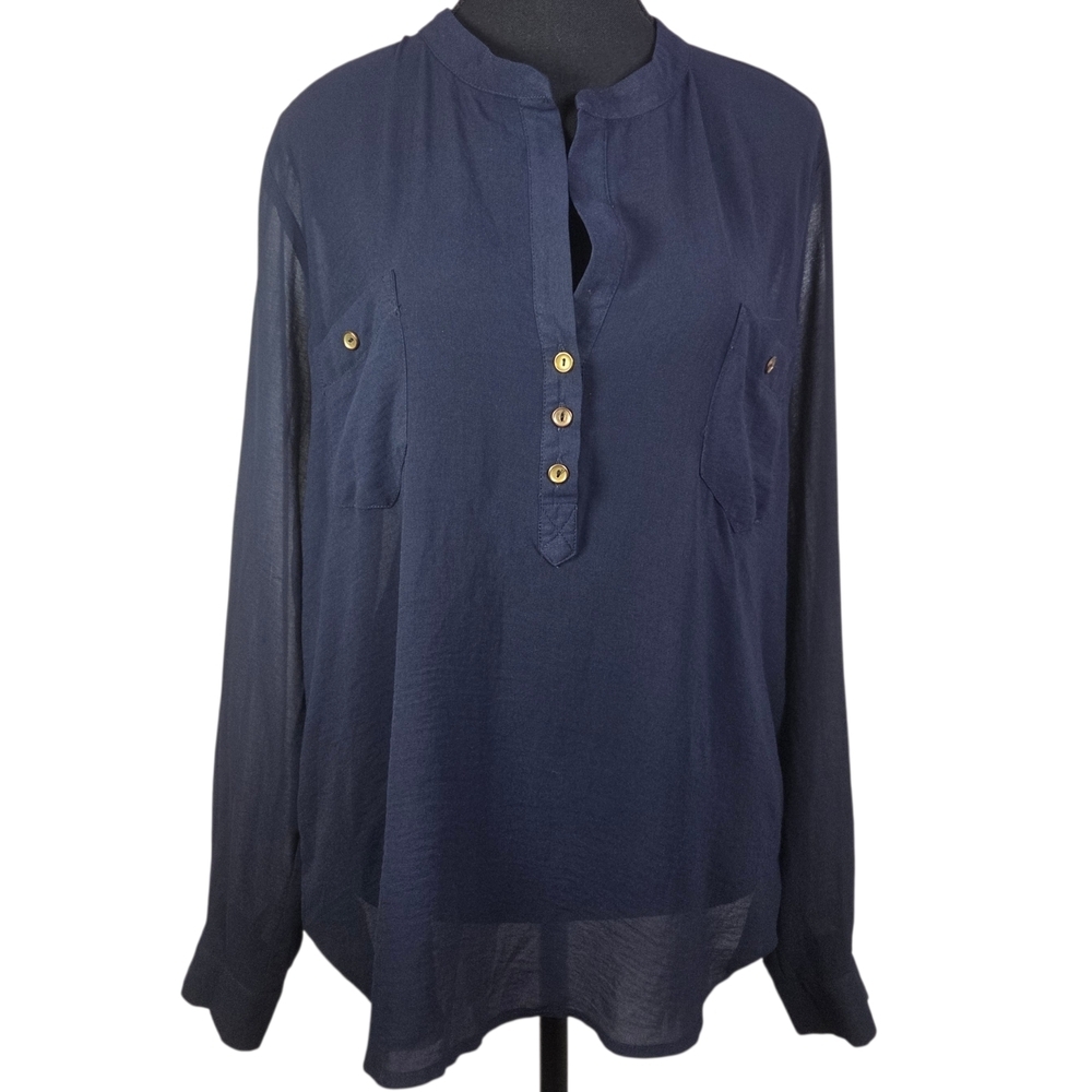 ASOS Dark Blue Sheer Button-Front Blouse Size 12